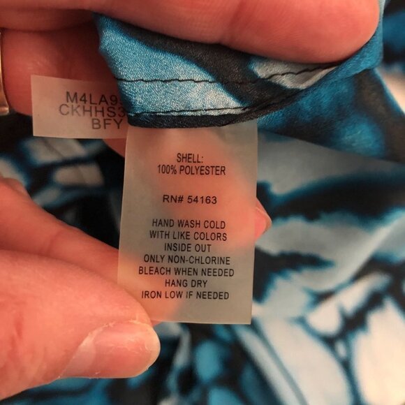 𝅺CALVIN Klein Black & Blue Tie Dye Long Sleeve Button Down Top size Small - Picture 7 of 8